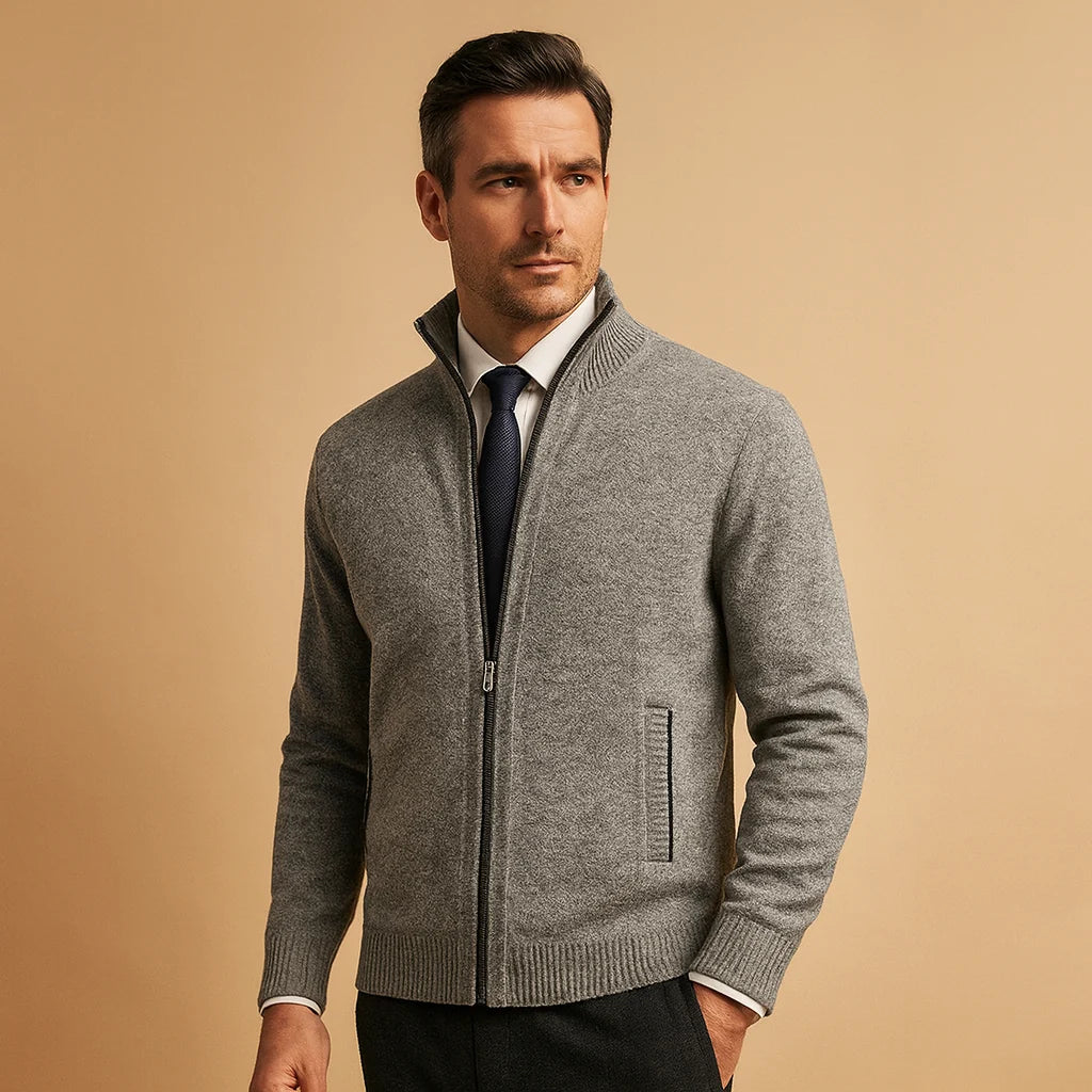 Men's Classic Zip-Up Cardigan Sweater Beige | Men's Cardigan 3