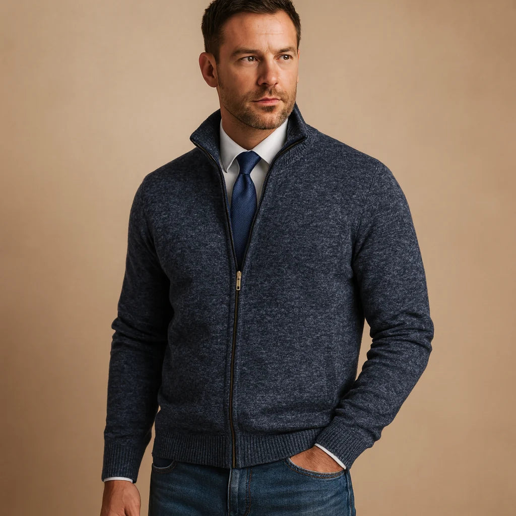 Men's Classic Zip-Up Cardigan Sweater Beige | Men's Cardigan 4
