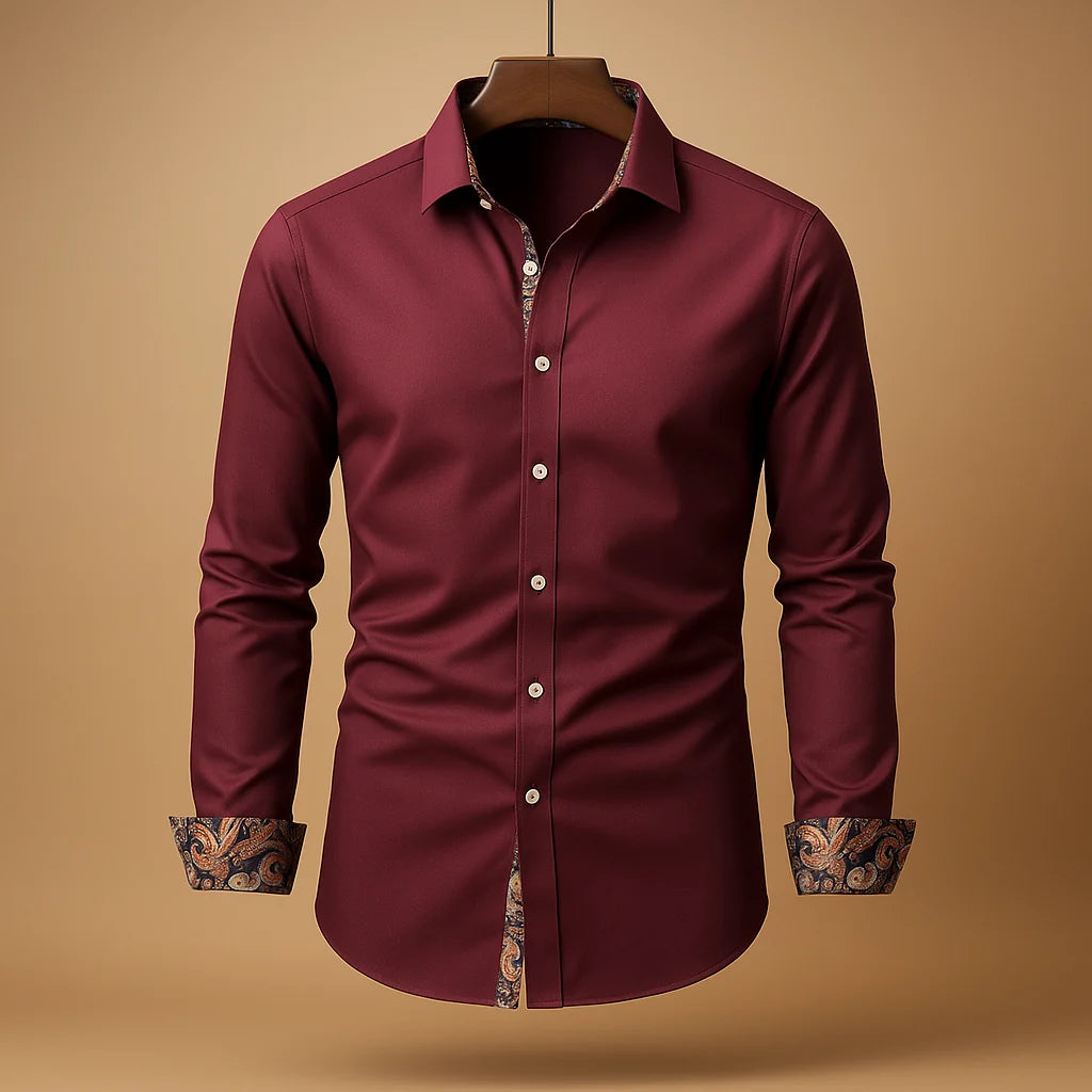 Men's Contrast-Trim Long-Sleeve Shirt Classic Collared Button-Front 2
