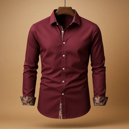 Men's Contrast-Trim Long-Sleeve Shirt Classic Collared Button-Front 2