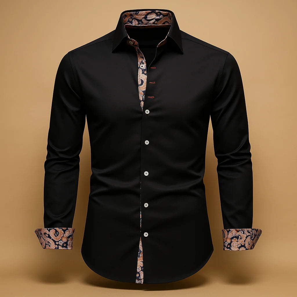 Men's Contrast-Trim Long-Sleeve Shirt Classic Collared Button-Front 3