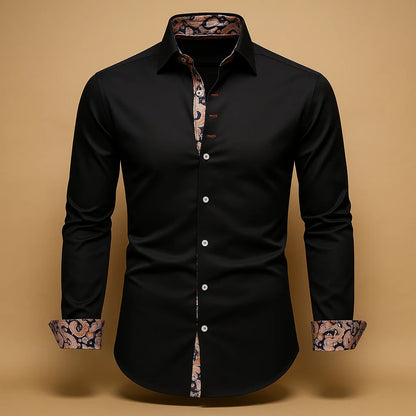 Men's Contrast-Trim Long-Sleeve Shirt Classic Collared Button-Front 3
