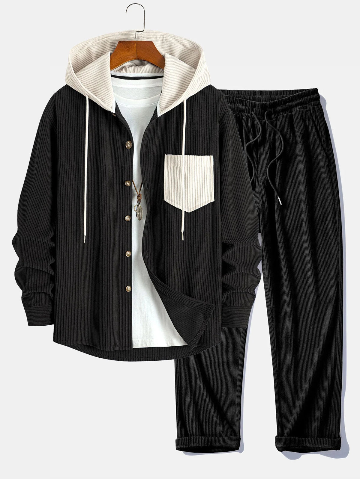 Men's Corduroy Hooded Overshirt Set | Men's Clothing 1