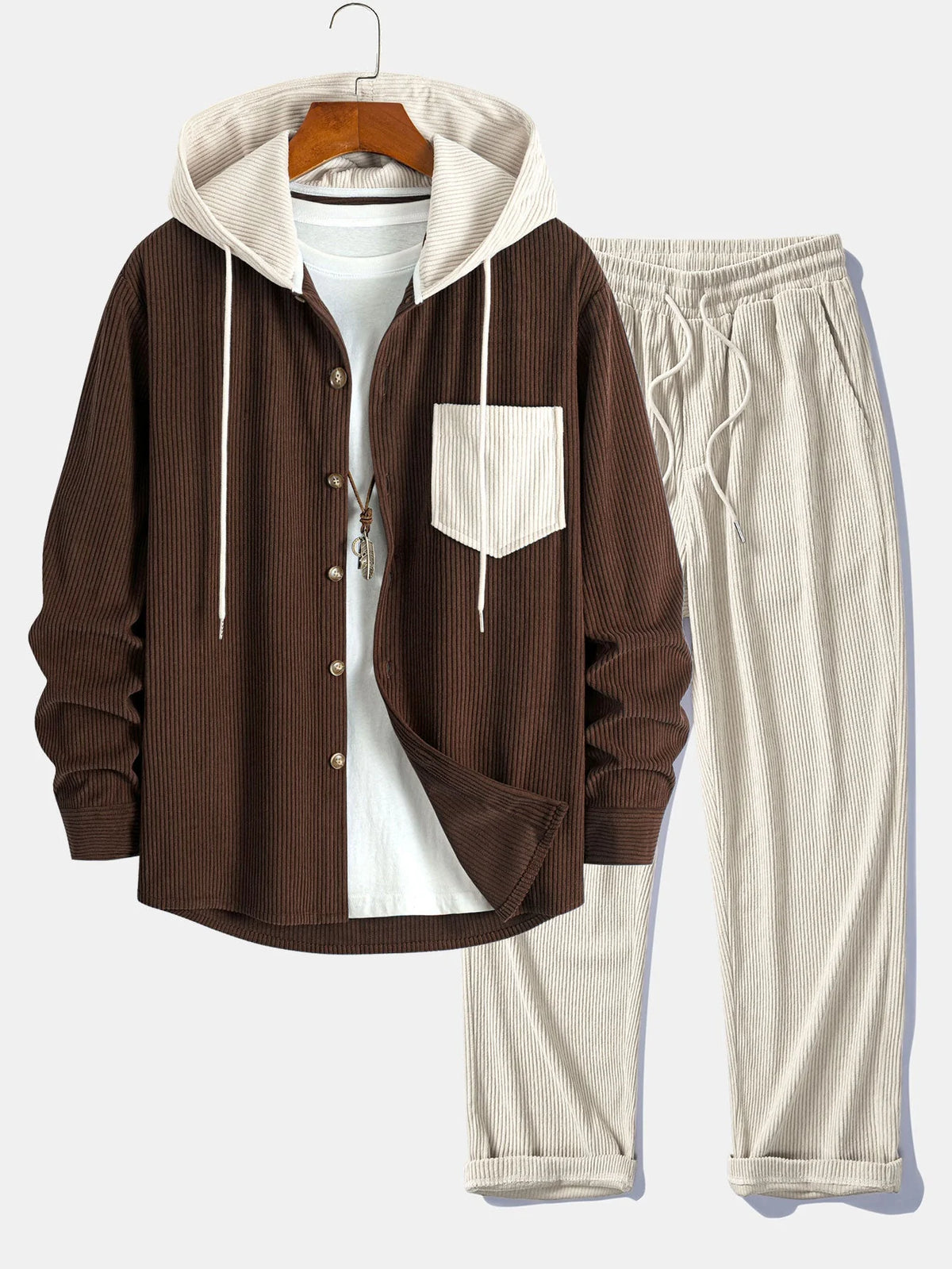 Men's Corduroy Hooded Overshirt Set | Men's Clothing 4