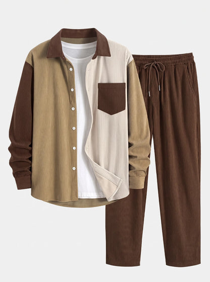 Men's Corduroy Shirt Set | Casual Straight-Leg Trousers 0