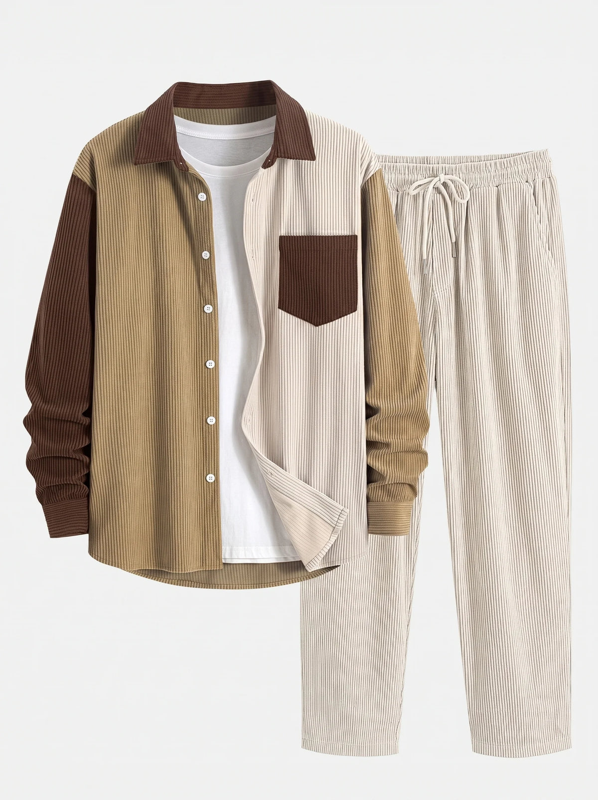 Men's Corduroy Shirt Set | Casual Straight-Leg Trousers 1