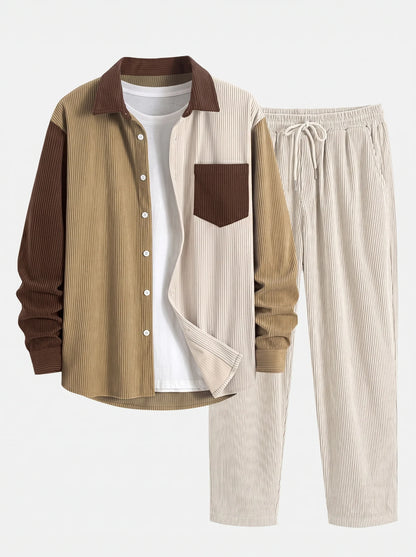Men's Corduroy Shirt Set | Casual Straight-Leg Trousers 1