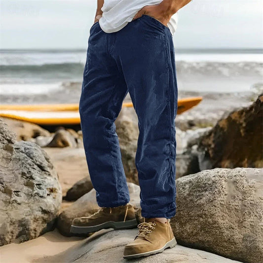 Men's Corduroy Trousers Straight Leg Casual Pants 0