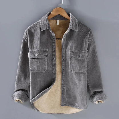 Men's Fleece-Lined Corduroy Overshirt Warm Button-Up Layer 1