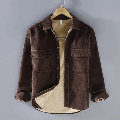 Men's Fleece-Lined Corduroy Overshirt Warm Button-Up Layer 2