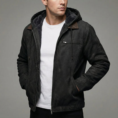 Men's Fleece-Lined Suede-Effect Jacket Hooded Zip-Up 1