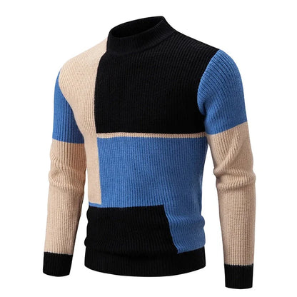 Men's Geometric Colour Block High Neck Jumper | Knitwear 0
