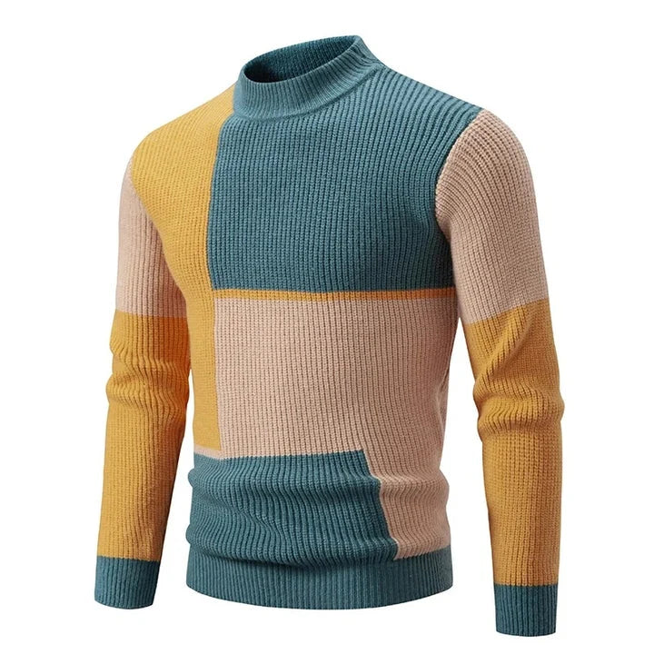 Men's Geometric Colour Block High Neck Jumper | Knitwear 1