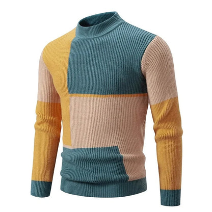 Men's Geometric Colour Block High Neck Jumper | Knitwear 1