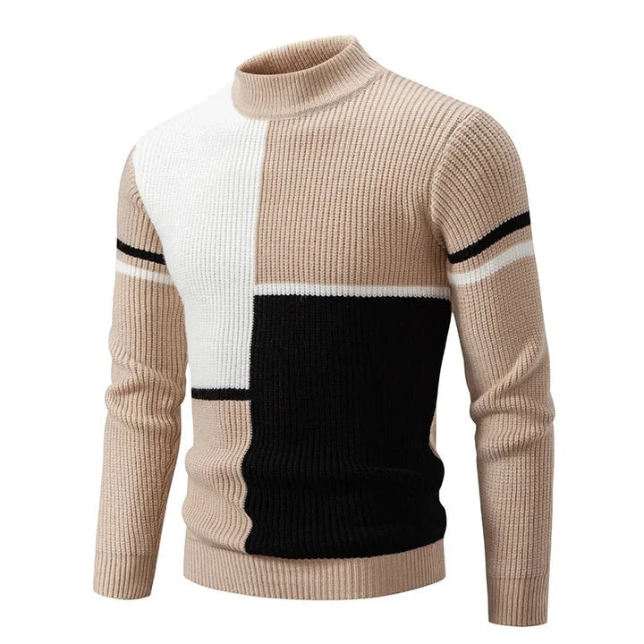 Men's Geometric Colour Block High Neck Jumper | Knitwear 10