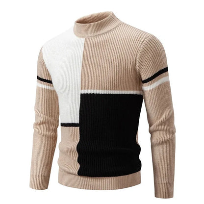 Men's Geometric Colour Block High Neck Jumper | Knitwear 10
