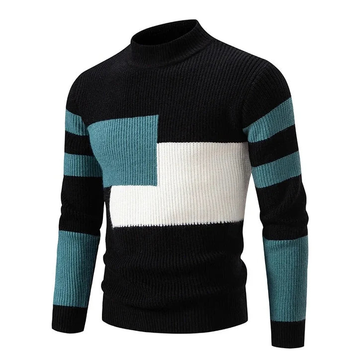 Men's Geometric Colour Block High Neck Jumper | Knitwear 11