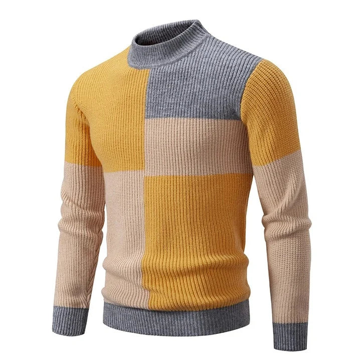 Men's Geometric Colour Block High Neck Jumper | Knitwear 12