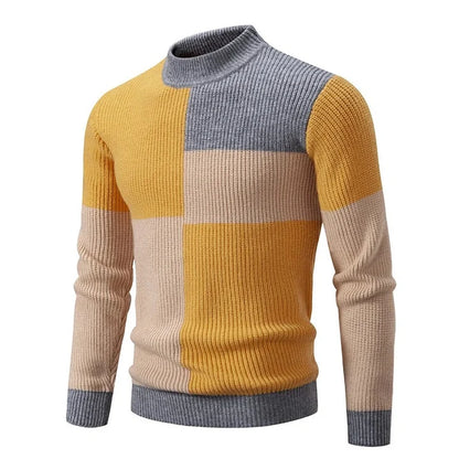 Men's Geometric Colour Block High Neck Jumper | Knitwear 12