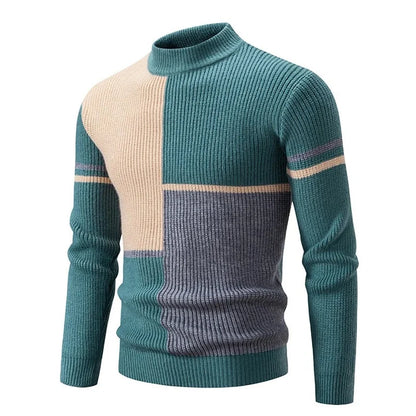 Men's Geometric Colour Block High Neck Jumper | Knitwear 13