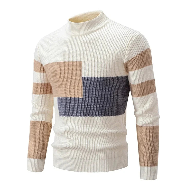 Men's Geometric Colour Block High Neck Jumper | Knitwear 14