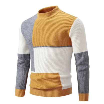 Men's Geometric Colour Block High Neck Jumper | Knitwear 2