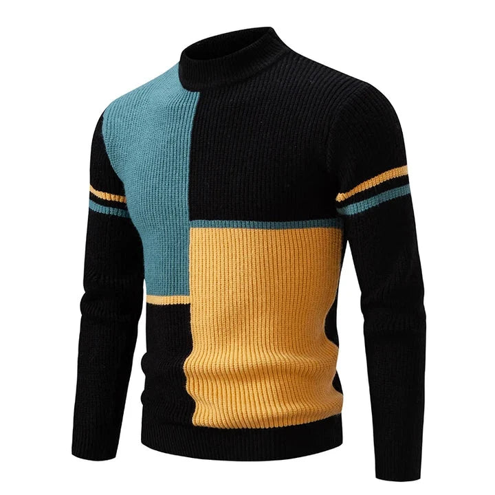 Men's Geometric Colour Block High Neck Jumper | Knitwear 3