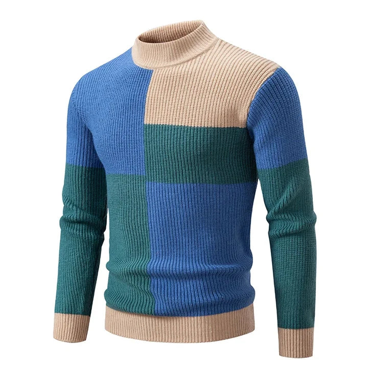 Men's Geometric Colour Block High Neck Jumper | Knitwear 4