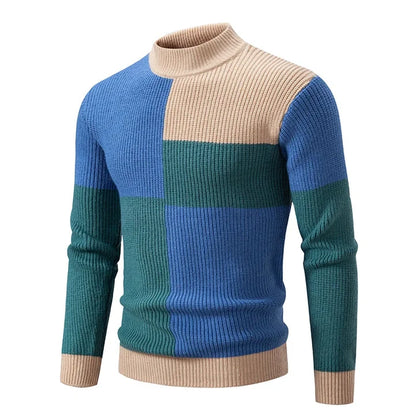 Men's Geometric Colour Block High Neck Jumper | Knitwear 4