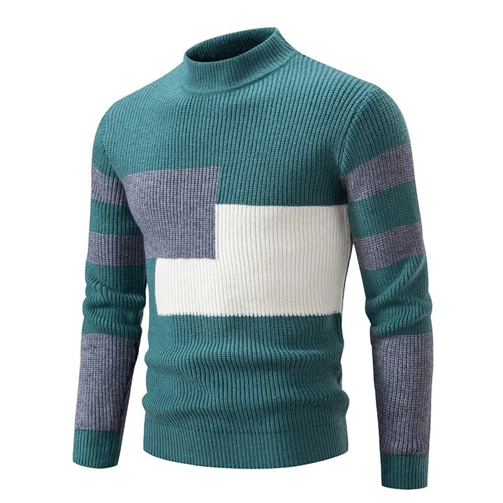 Men's Geometric Colour Block High Neck Jumper | Knitwear 5
