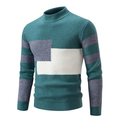 Men's Geometric Colour Block High Neck Jumper | Knitwear 5