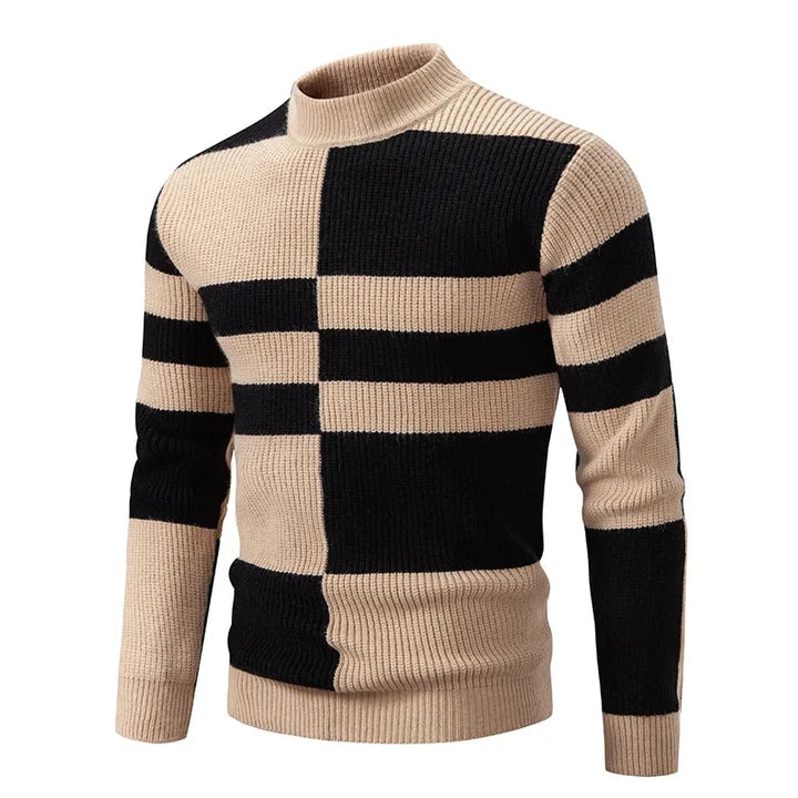 Men's Geometric Colour Block High Neck Jumper | Knitwear 6