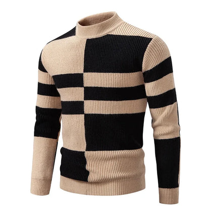 Men's Geometric Colour Block High Neck Jumper | Knitwear 6