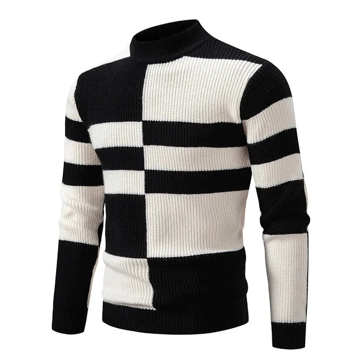 Men's Geometric Colour Block High Neck Jumper | Knitwear 7