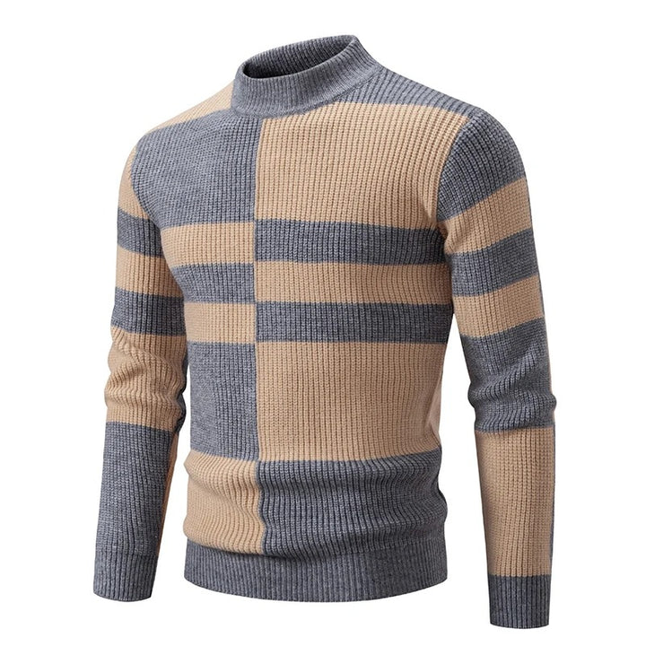 Men's Geometric Colour Block High Neck Jumper | Knitwear 8