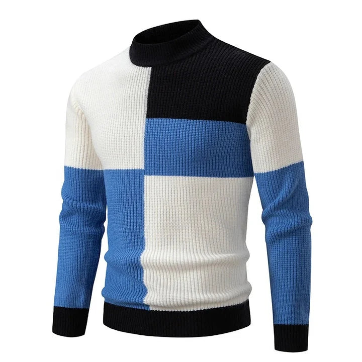 Men's Geometric Colour Block High Neck Jumper | Knitwear 9