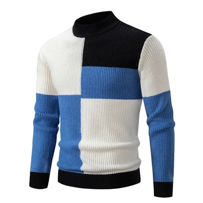 Men's Geometric Colour Block High Neck Jumper | Knitwear 9