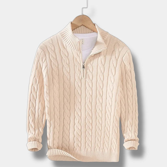 Men's Half-Zip Cable-Knit Sweater | Textured Stand-Collar Pullover 0