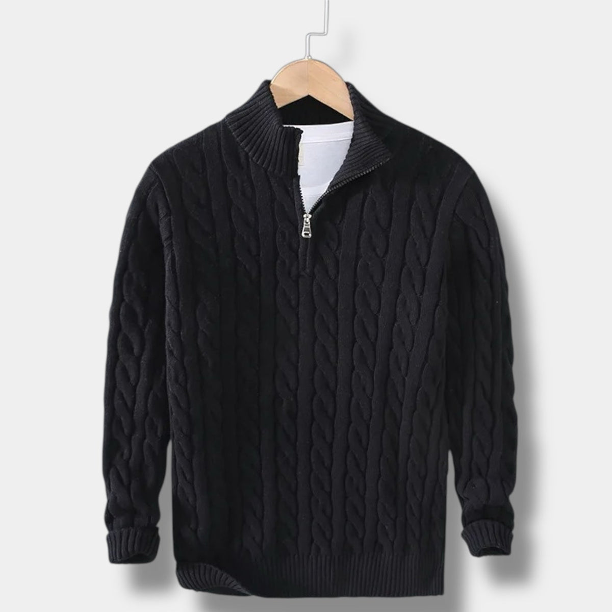 Men's Half-Zip Cable-Knit Sweater | Textured Stand-Collar Pullover 2