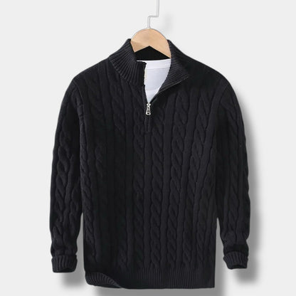 Men's Half-Zip Cable-Knit Sweater | Textured Stand-Collar Pullover 2