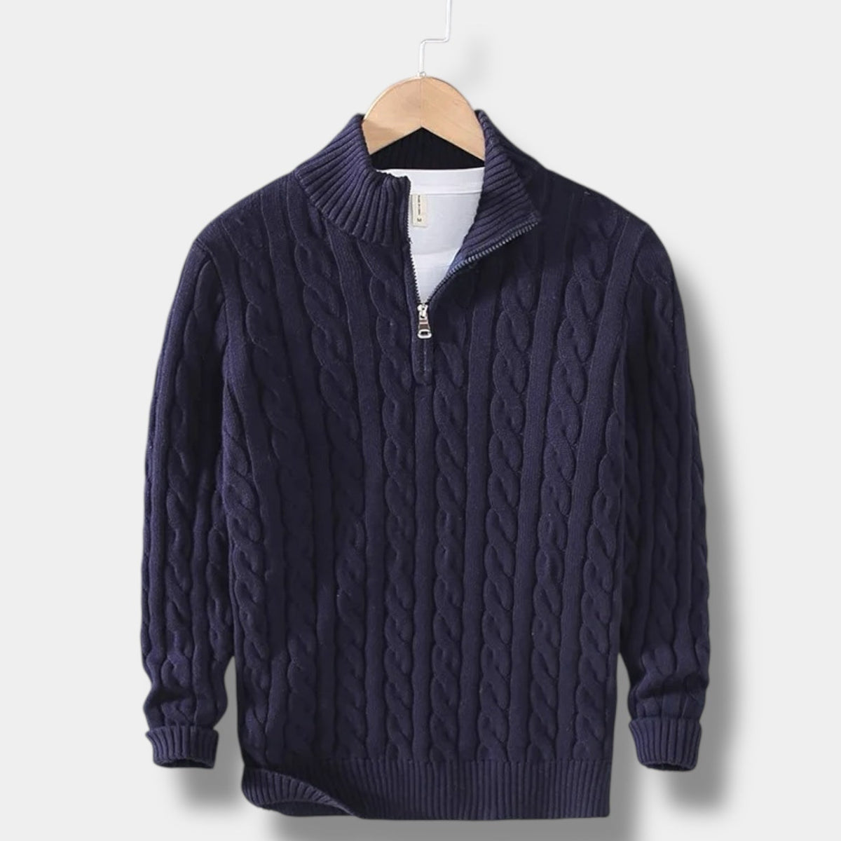 Men's Half-Zip Cable-Knit Sweater | Textured Stand-Collar Pullover 3