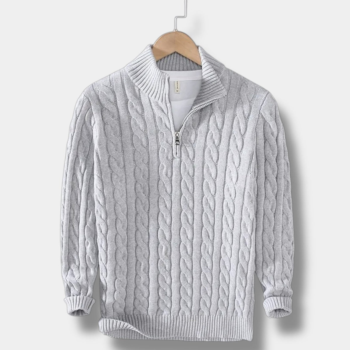 Men's Half-Zip Cable-Knit Sweater | Textured Stand-Collar Pullover 4