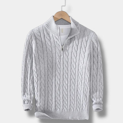 Men's Half-Zip Cable-Knit Sweater | Textured Stand-Collar Pullover 4