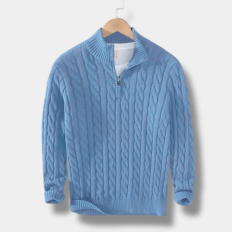 Men's Half-Zip Cable-Knit Sweater | Textured Stand-Collar Pullover 5