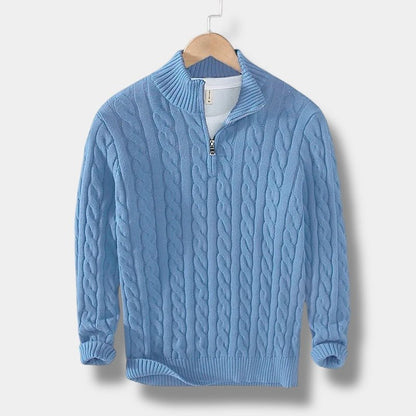 Men's Half-Zip Cable-Knit Sweater | Textured Stand-Collar Pullover 5
