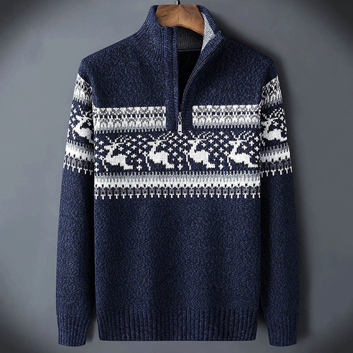 Men's Half-Zip Knitted Sweater Warm Stand-Collar Pullover 0