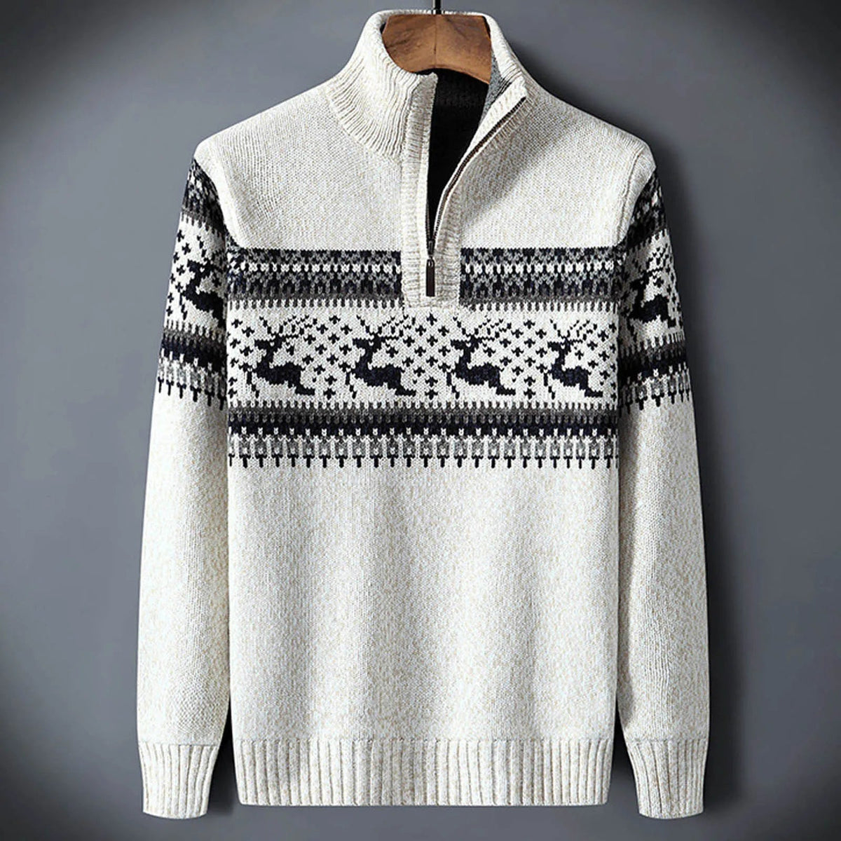 Men's Half-Zip Knitted Sweater Warm Stand-Collar Pullover 1
