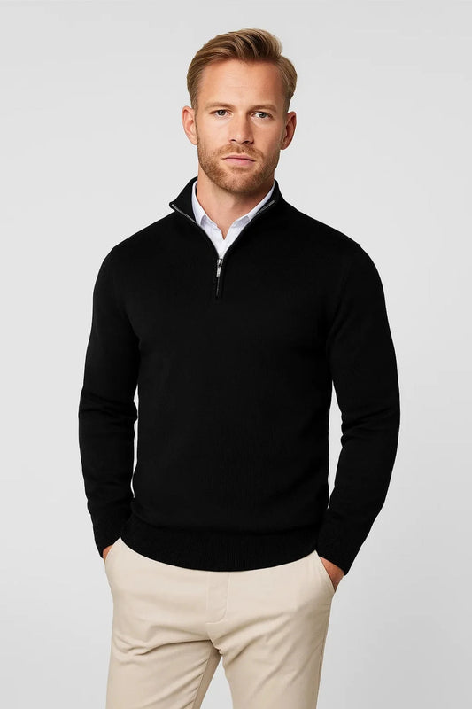 Men's Half Zip Knit Pullover | High Collar Winter Sweater 0