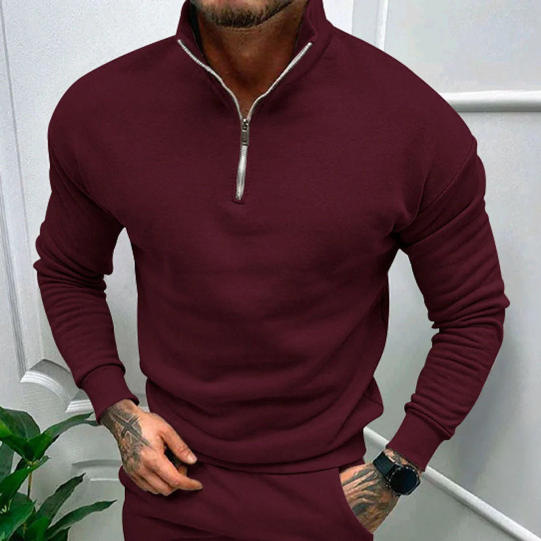 Men's Half Zip Sweater with Stand Collar | Regular Fit Knit 1