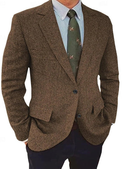 Men's Herringbone Blazer | Regular Fit Brown Jacket 0